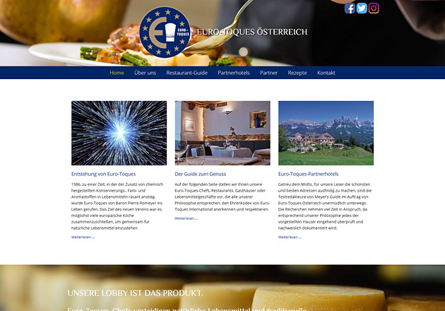 Euro-Toques Österreich e.V. Vereinswebseite- individuell gestaltete Vereinshomepage mit CMS und Responsive