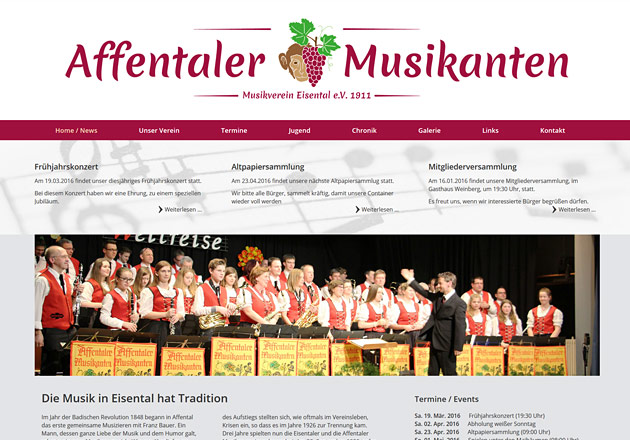 Affentaler Musikanten Vereinswebseite- individuell gestaltete Vereinshomepage mit CMS