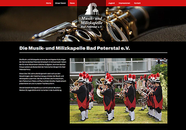 Musik- und Milizkapelle Bad Peterstal e.V. Vereinswebseite- individuell gestaltete Vereinshomepage mit CMS und Responsive