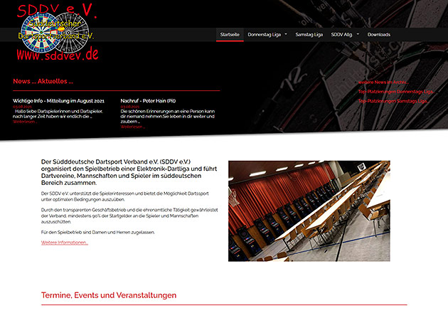 Süddeutscher Dartsportverband e.V. - Vereinswebseite- individuell gestaltete Vereinshomepage mit CMS und Responsive