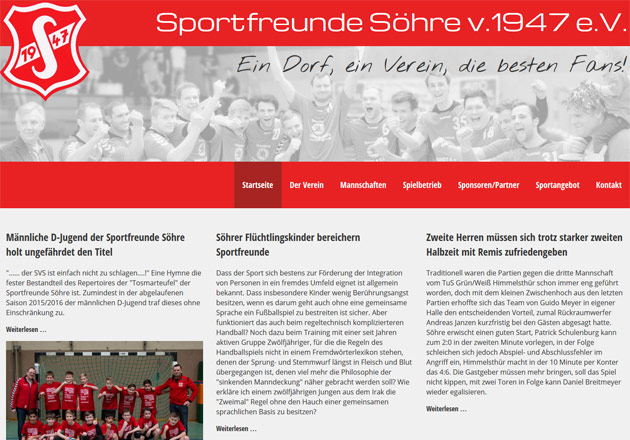 Sportfreunde Söhre Vereinswebseite- individuell gestaltete Vereinshomepage mit CMS und Responsive