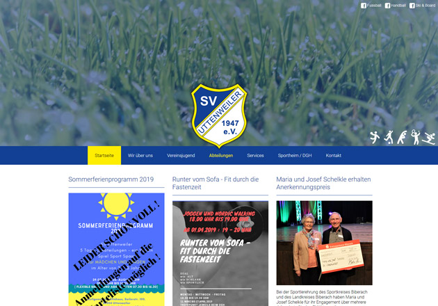 SV Uttenweiler e.V. - Vereinswebseite- individuell gestaltete Vereinshomepage mit CMS und Responsive