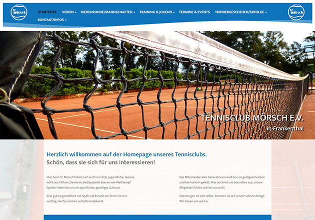 Tennisclub Mörsch e.V. in Frankenthal Vereinswebseite- individuell gestaltete Vereinshomepage mit CMS und Responsive