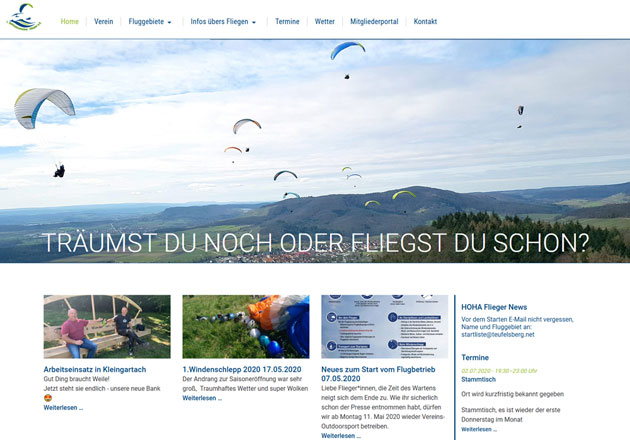 1. Hohenhaslacher Flieger e.V. Vereinswebseite- individuell gestaltete Vereinshomepage mit CMS und Responsive