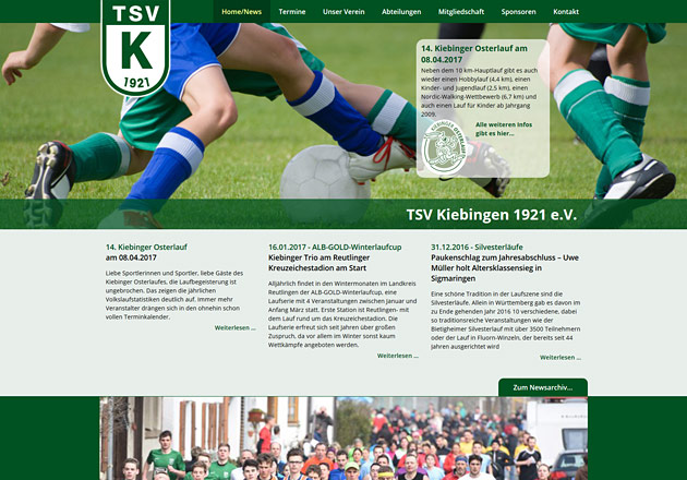 TSV Kiebingen Vereinswebseite- individuell gestaltete Vereinshomepage mit CMS und Responsive